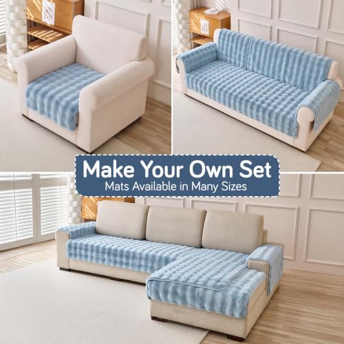 Image of HOKIPO 'FurHug' Premium Faux Fur Rabbit Sofa Cover Mats for L Shape and 1 /2 /3 Seater Sofa. Make Your Own Sofa Cover Set, Mat Length 90(D) x 60(L) cm, Charm Blue (NEW2-AR-5010-BL)