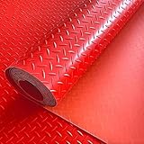 Blazea Gummimatte rutschfeste Matte für Garagenböden Unter Dem Auto, Werkstattmatten mit Rautenmuster, 2,3 mm Dick, wasserdichte Gummimattenrolle für Garagenböden(Red,0.8x1.5m/2.6x4.9ft)