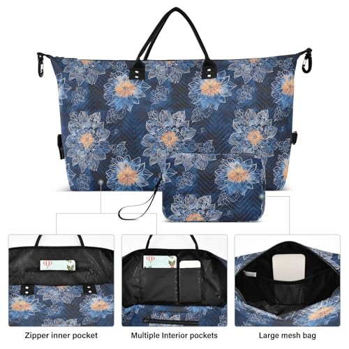 Large Travel Duffel Bag Sports Tote Gym Bag Overnight Weekender Bags Deep Blue Mandala Carry On Luggage with Toiletry Bags2
