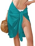 Ekouaer Women's Sarongs Short Sheer Bikini Skirt Wrap Beach Pareo Chiffon Swimsuit Cover Up, Peacock Blue, S