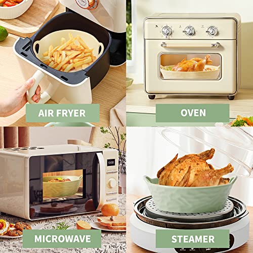 3-Pack Ceramic Air Fryer Liners Reusable, Air Fryer Pans Ceramic, Ceramic Pots For Air Fryer 5 Qt Or Larger, Easy Cleaning Ceramic Bowls Air Fryer Oven Accessaries (8 Inch Round: Yellow+Green+White) #TOP3