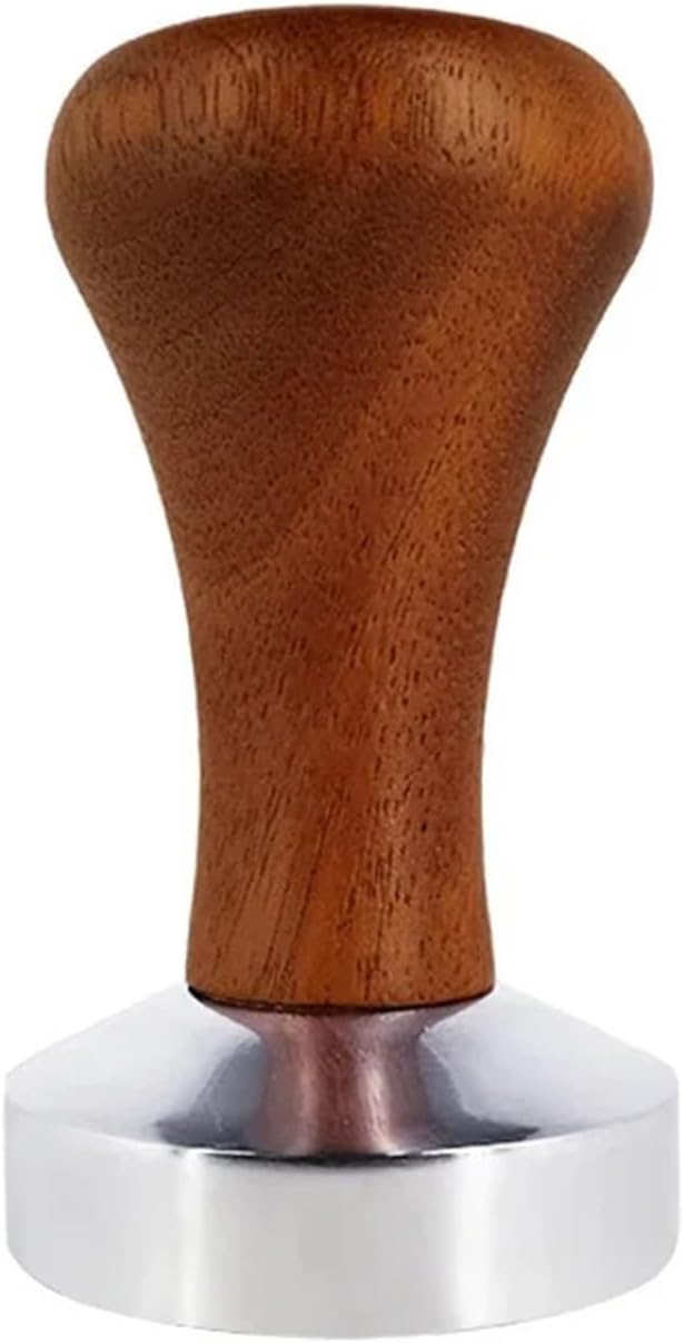 Espresso Tamper with Stainless Steel Base Vintage Wood Handle Coffee Press Tools Home Barista Accessories(53.3mm)