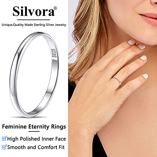 Image of Silvora 925 Sterling Silver Band Rings for Women Men, High Polish Plain Dome Tarnish Resistant Wedding Rings Size 4-12