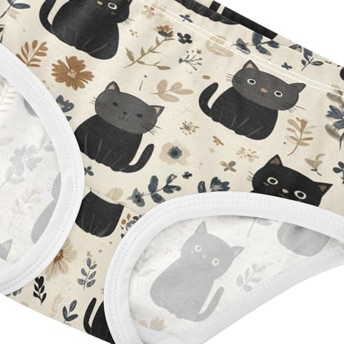 Wusikd Cute Black Cats Flowers Girls' Underwear Cotton Girls Briefs Soft Toddler Underwear 2T4