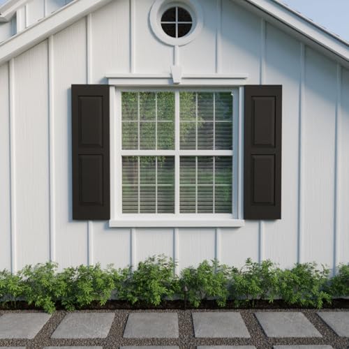12"W x 57"H Americraft Two Equal Raised Panel Exterior Real Wood Shutters (Per Pair), Black by Ekena Millwork - Used condition - Image 9