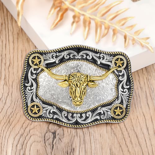 Image of Cowboy Belt Buckle for Men Longhorn Bull Belt Buckles Men Vintage Texas Buckle for Women Cowboy Cowgirl Belt Buckle