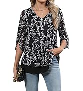 Blooming Jelly Women's Summer Tunic Tops 3/4 Sleeve Dressy Casual Blouses Mesh Double Layered Bus...