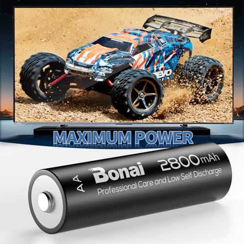 Image of BONAI Rechargeable AA Batteries High-Capacity 2800mAh, Recharge up to 1200x Times, NiMH Battery Low Self Discharge Pre-Charge Double AA Battery 24 Count