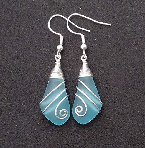 Yinahawaii Handmade Sea Glass Earrings, Hawaiian Jewelry Handmade Earrings, Wire Turquoise Earrings Blue Earrings, Seaglass Jewelry For Women Birthday Gift For Women (December Birthstone Jewelry) #TOP2