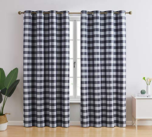 Hlc.me Andersen Buffalo Check Plaid 100% Blackout Thermal Insulated Energy Savings Heat/Cold Blocking Window Grommet Curtain Drapery Panels For Bedroom & Living Room, 2 Panels (52 W X 72 L, Black) #TOP13