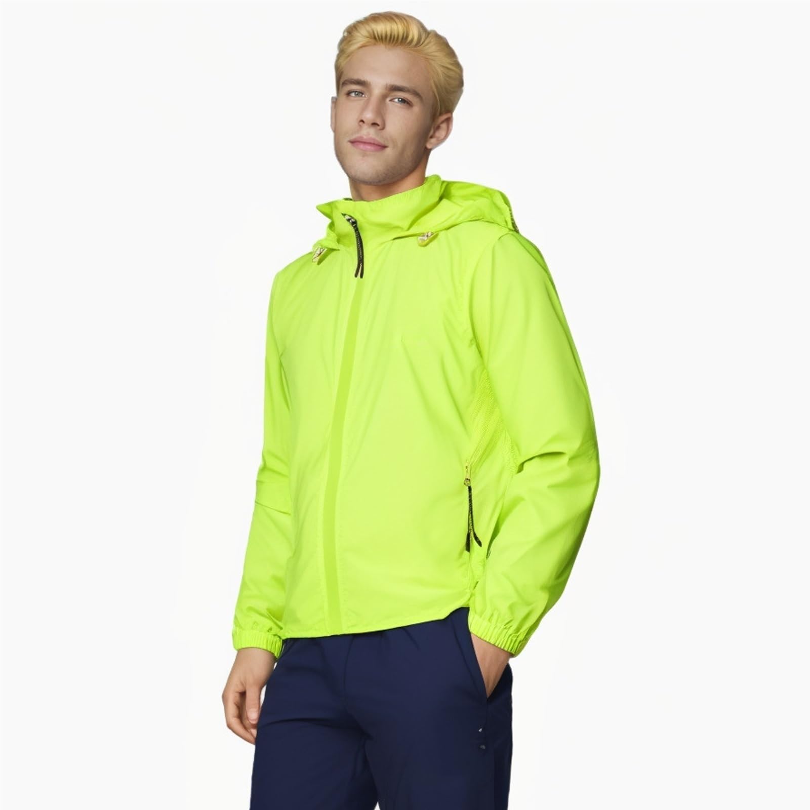 Chaqueta de ciclismo, chaquetas reflectantes impermeables y ligeras para hombres con capucha