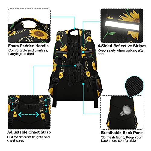 MNSRUU School Backpack with Chest Strap, Flower Sunflowers Laptop Backpack, Travel Hiking Backpack for Boys Girls, Rucksack, Knapsack4
