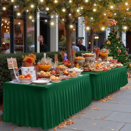 Image of HolidayIdeas 2 Pack Hunter Green Spandex Table Cover for 8ft Rectangle Desk, 96 Inch Fitted Skirt for Christmas Buffet Party