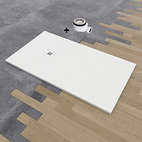 PLATODE Ducha Resina con Carga Mineral Efecto Pizarra (70X140, Blanco Ral.9003)