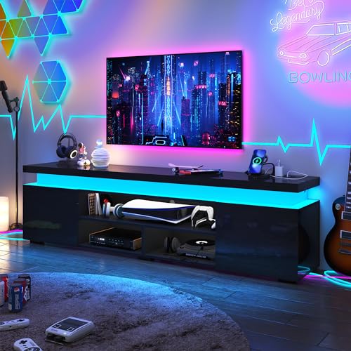 Hlivelood 83 Inch LED TV Stand, Black