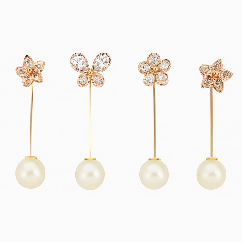 Crystal Flower Pearl Hijab Pins, Gold and Rose Gold Finish, Decorative Scarf Pins 4-picture-51