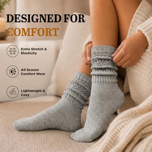 Image of Yacht & Smith 6 Pairs Women's Scrunched Slouch Socks, Cotton Boot Socks Bulk Pack for Everyday Comfort & Style, Size 9-11