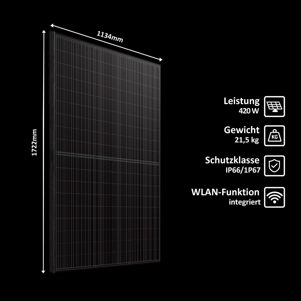 Haier 840 W Balkonkraftwerk inkl. sturmsicherer Balkon-Halterung, 600 W / 800 W Stecker-Solaranlage mit 2x 420 W Modulen und Wechselrichter, 5 m Kabel, WiFi