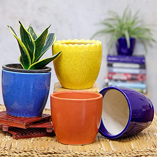 PLANTORI Set of 4 Small Pots for Indoor Plants | Ceramic Flower Pots | Plant Lover Gifts | Succulent Pots (4 inches)