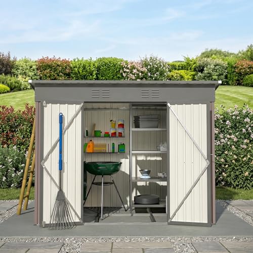 Caseta de Jardín Metálica 242x126x182cm con Cimentación Metálica Techo Inclinado - Cobertizo Exterior Resistente a la Intemperie para Herramientas Bicicletas Cubos - Marrón 3m²