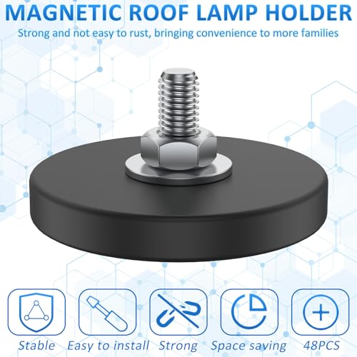 Image of 100 Pack Rubber Coated Magnets M6 Rock Light Magnets 1.69 Inch Mounting Magnet Thread Stud Magnetic Anti-Scratch Strong for Rock Light Bar Camera Cabinet Blackboard Refrigerator (100 Pack)