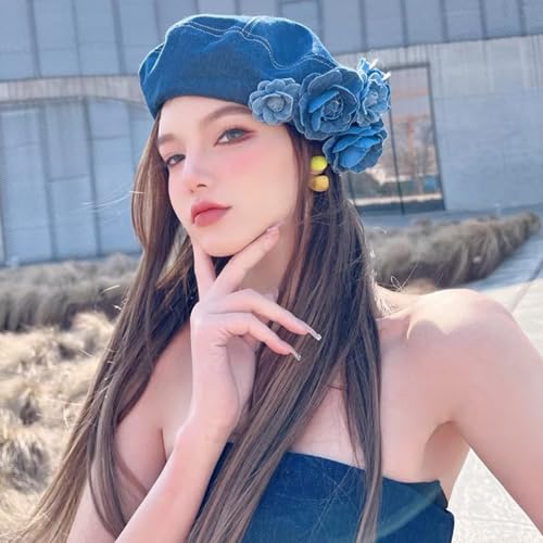Boina para mujer estilo francés en mezclilla azul claro miniatura 4
