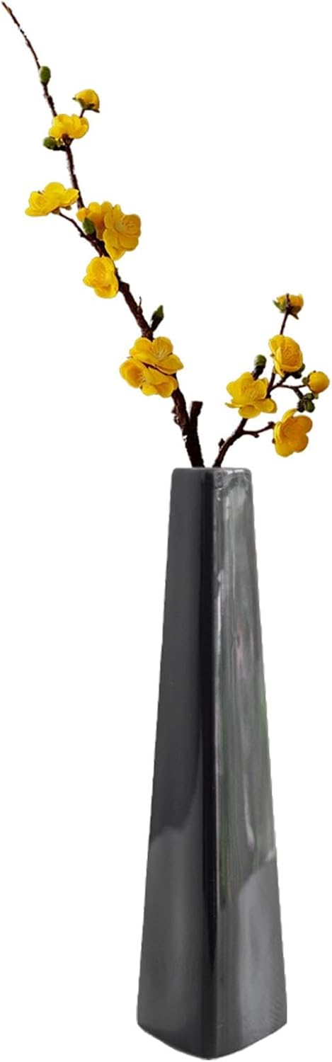 18cm/7.08 Inch Tall Black Ceramic Square Bud Vase Small Flower Vase Single Stem Vases Modern Home Decor Floral Centerpiece for Wedding Table and Office Shelf