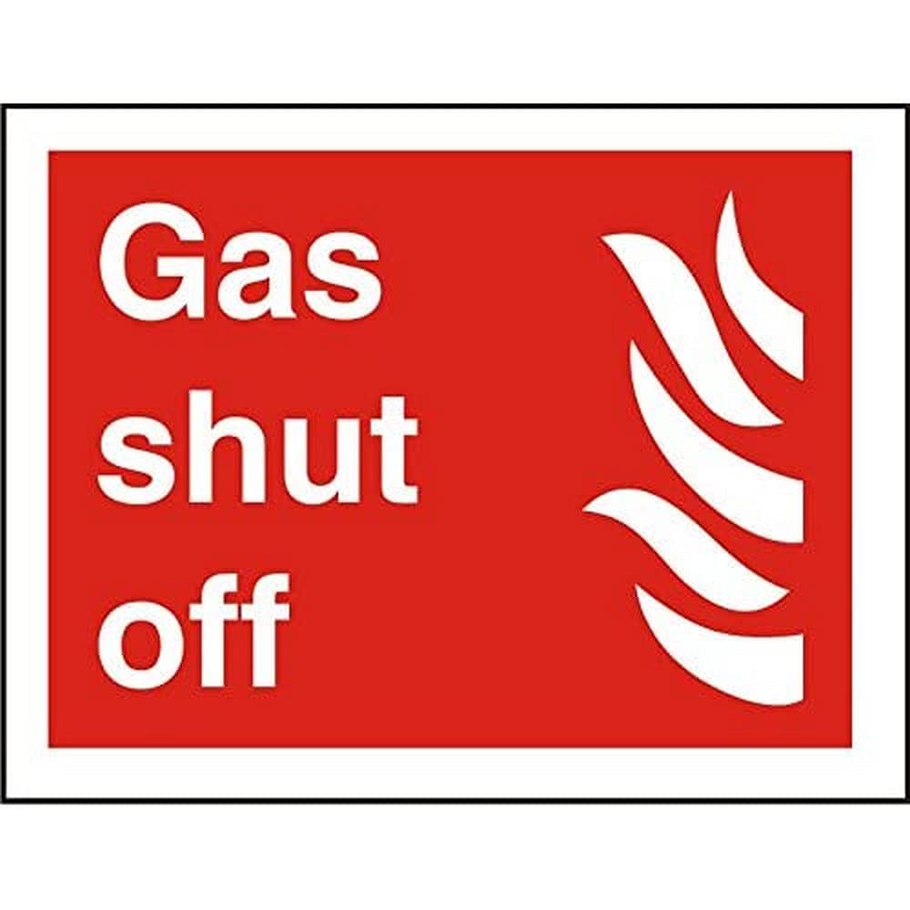 Fire Information Sign Gas Shut Off Adhesive Plastic 15 x 20 cm