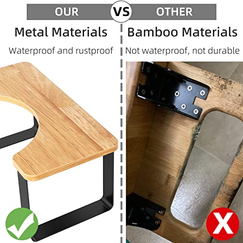 Metal With Wood Squatting Toilet Stool, 7 Inch Bathroom Poop Stool For Adults, Waterproof And Anti-Slip Potty Stool, Healthy Portable Toilet Stool For Adults Kids Seniors Matte Black #TOP2
