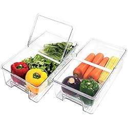 elabo Food Storage Containers Fridge Produce Saver- Stackable Refrigerator Freezer Organizer Keeper Drawers Ice Bins with Lids, Fridge Organizers and Storage Bins for Kitchen, Cabinet, 2 Pack