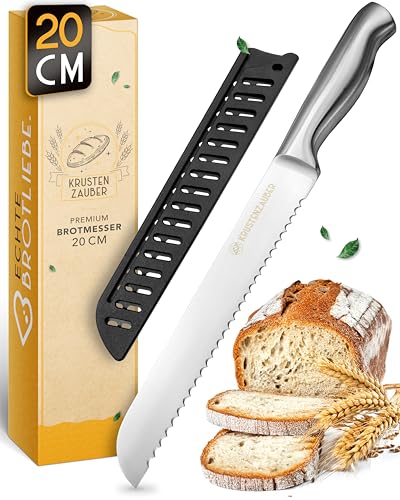 KRUSTENZAUBER Scharfes Brotmesser mit Wellenschliff mit 20cm Klingenlänge, Großes Brotschneidemesser aus langlebigen Edelstahl für präzises und müheloses Brot Schneiden, Sägemesser für Brot & Brötchen