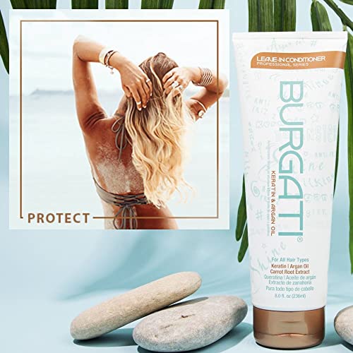 Burgati Leave-In Conditioner For Detangling, Smoothing, Moisturizing & Frizz Control, With Argan Oil, Keratin & Carrot Root Extract - Sulfate Free For Dry, Damaged And Color Treated Hair - 8 Fl Oz #TOP3