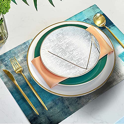 Mcalk Farmhouse Turquoise Table Runner And Placemats Set Of 6 Pieces,Teal Turquoise Placemats Modern Art,Blue Grey Abstract Art Cloth Place Mats For Kitchen,Linen Material For Dining Table thumb #1