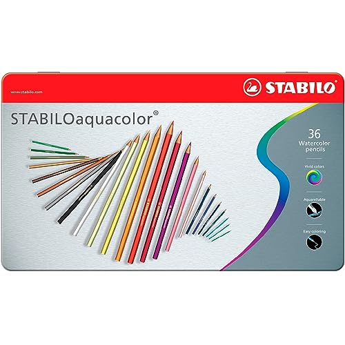 Lápis de Cor Aquarelável – STABILO Aquacolor – Estojo metálico com 36 unidades – Em 36 cores