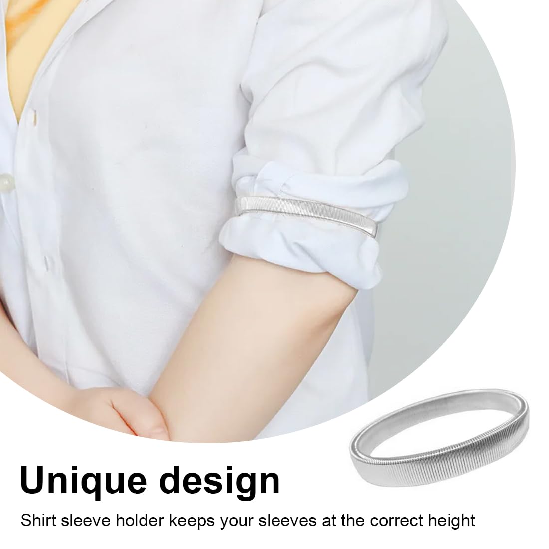 2 Bracciali Elastici In Metallo Antiscivolo Per Tenere Su Le Maniche Delle Camicie, Colore Argento