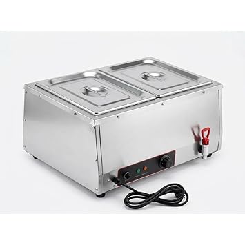 Commercial 2 Pan 10L Each Electric Bain Marie BM‑002, 110°C Thermostat, Drain Tap, Stainless Steel Food Warmer