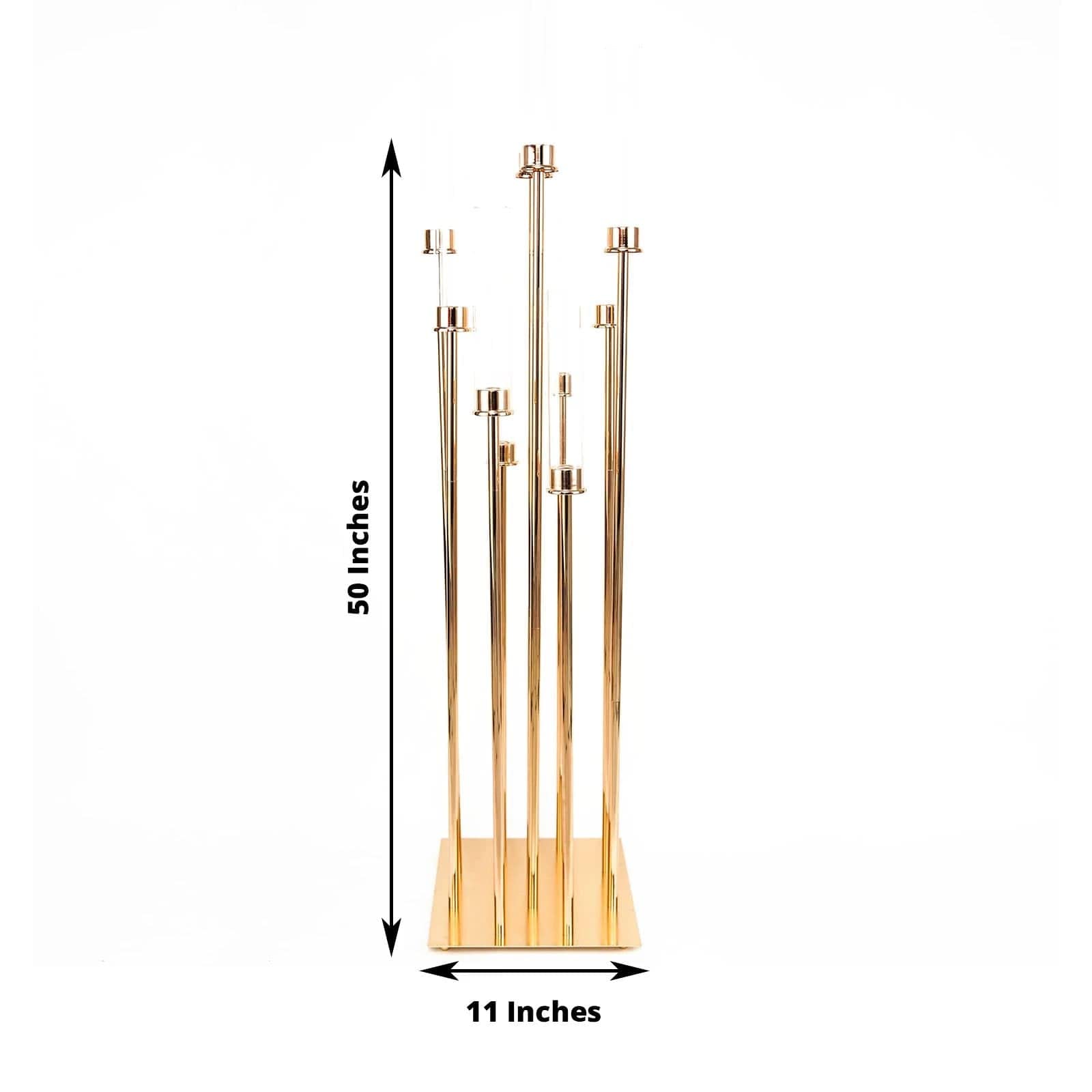 BalsaCircle 50-Inch Gold tall Candelabra Candle Holder Centerpiece with Glass - Wedding Reception Party Dining Table Home Decorations