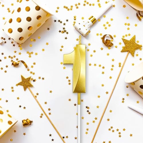 Image of Fun Affairs Number 1 Cake Candle for 1st Birthday Party, Wedding, Engagement, Valentines Day Celebration, Theme Party, Bridal Shower, Bachelorette,Bachelors Decoration Gold (Numerical No 1)