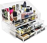 Sorbus Acrylic Cosmetics Makeup Organizer Storage Case Display with Slanted Open Lid-Cosmetic Storage for Makeup, Brushes, Perfumes, Skincare (Style 2 - Slanted Lid Sectional Top with 4 Drawers)