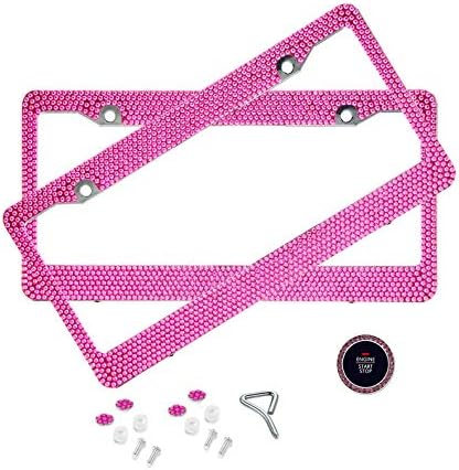 BLVD-LPF OBEY YOUR LUXURY Hot Pink Crystal Rhinestone License Plate Frame - [Pack of 2] Rust Free ABS Chrome, Number Plate Frame w/Crystal Screw Caps | Automotive Accessories