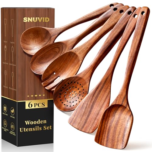 Wooden Spoons for Cooking, 6-Piece Wooden Cooking Utensils Set for