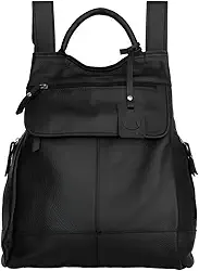 Mochila de Couro Legítimo, Preto, 30x24x10cm, 5L, Alças Reguláveis, 6 Bolsos