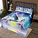 Loussiesd Couvre-lit matelassé licorne pour fille - Motif galaxie - Pour chambre de bébé fille - Motif licorne magique - Univers - Lune - Lit king size