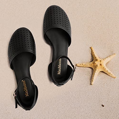 Maxmuxun Women's Ankle Strap Cage Closed Toe Flat Sandals Black Size 8 #TOP6
