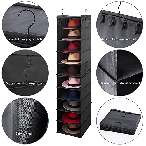 Hat Rack For Closet Hanging Hat Organizer For Fedora, 2 Pack 10 Shelves Oxford Boho Hat Organization, With Closet Hook Hat Storage Organizer For Wide Brim Hat Hanging Hat Storage Cowboy Hat Boxes #TOP4