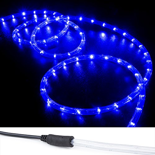 WYZworks 100 ft Blue PRE-Assembled LED Rope Lights - 2 Wire Christmas Holiday Decoration Indoor/Outdoor Lighting