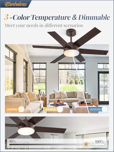 Image of Fanbulous 42 inch Outdoor Ceiling Fans with Lights, Dimmable 3CCT, Brown