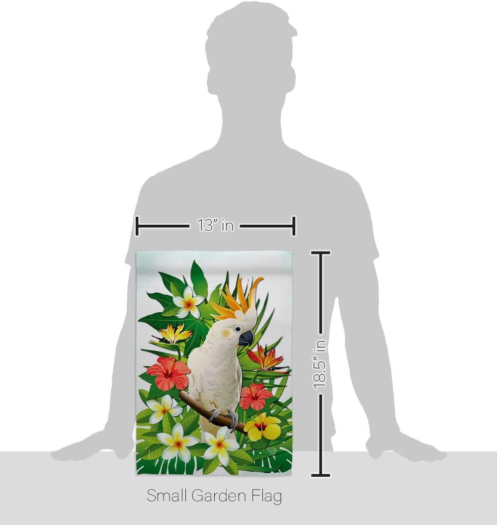 Tropical Cockatoo Garden Flag - Set Wall Hanger Coastal Ocean Beach Seashells Pineapple Outdoor Summer Aloha - House Decoration Banner Small Yard Gift Double-Sided Made In USA 13 X 18.5