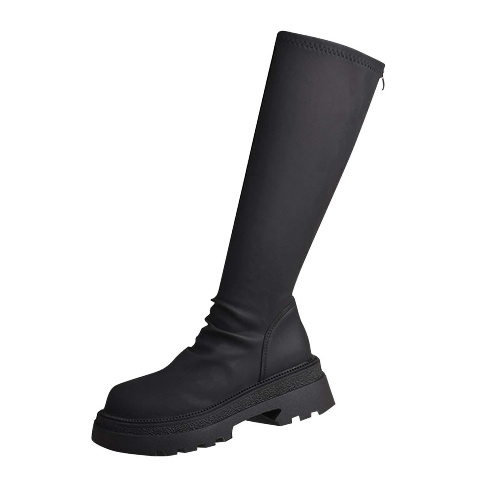Womens Platform Knee High Boots Non Slip Western Combat Shoes Round Toe Water Resistant Fashion Casual Boot
