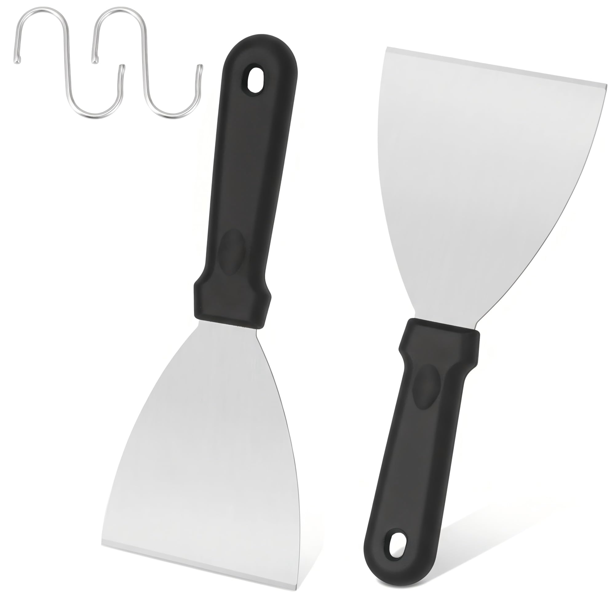 Bitone 2Pcs Griddle Scraper, Stainless Steel Slant Edge Grill Scrapers for Food Service/Cooking/Cleaning,Perfect for BBQ Indoor & Outdoor,Dishwasher Safe, ABS Handle